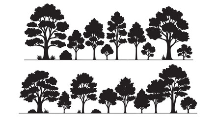 Fototapeta premium Tree Silhouette Set and Forest Line Collection - Deciduous and Evergreen Tree Shapes for Landscape Design