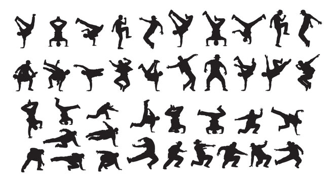 Breakdance Silhouette Collection - Hip Hop Street Dance Moves, B-boy Poses, and Set for Performance and Party Design