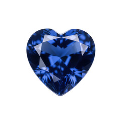 Fototapeta premium An exquisite deep royal blue heart-shaped sapphire, brilliantly faceted and sparkling, isolated on a transparent background with soft studio lighting, luxury and romance concept