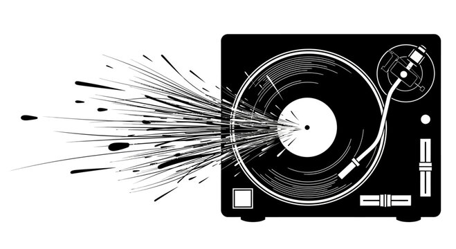 Turntable with vinyl record spinning fast.