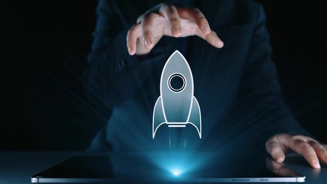 Startup launch and business growth concept, rocket symbolism, entrepreneurship, startup innovation, and early-stage success strategies for new business development and expansion. Elide