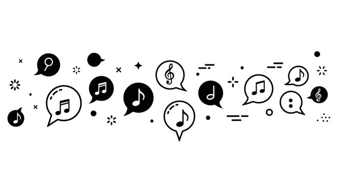 Black music notes and symbols icons.