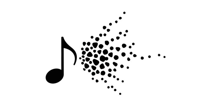 Black music note with flying dots.
