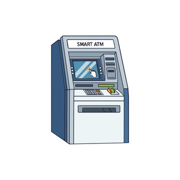 Cartoon Illustration of a Modern Smart ATM Cash Machine.