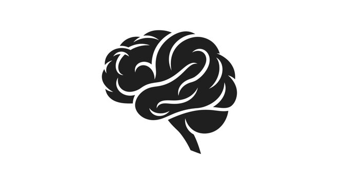 Black brain icon silhouette isolated on white background, symbol of mind, thinking, and intelligence