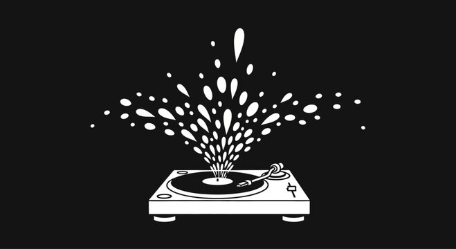 Turntable with Records Spinning Fast.