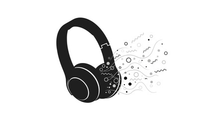 Black Wireless Headphones with Sound Waves. © Shal_Kafa_Alfattah