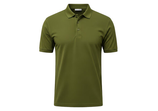 Green short-sleeve polo shirt with a classic collar and button placket design isolated on transparent background