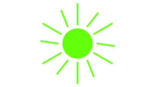 Green sun icon animation with rays on white background. Symbolizing solar energy, environment, and summer weather.