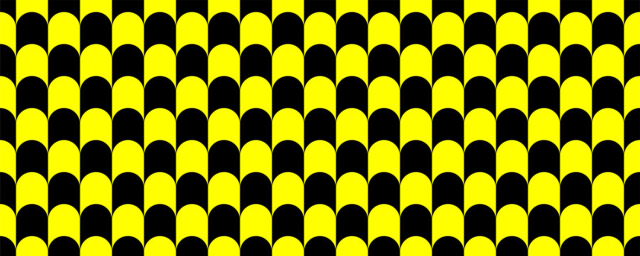 Seamless vector pattern with yellow and black interlocking scallop shell scales in a vibrant design