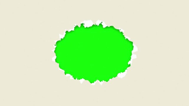 Torn Paper Circular Hole Rough Rip Edge Stop Motion Transition Reveal Mask Empty Blank Ragged Scrap Frame Green Screen Chroma Key