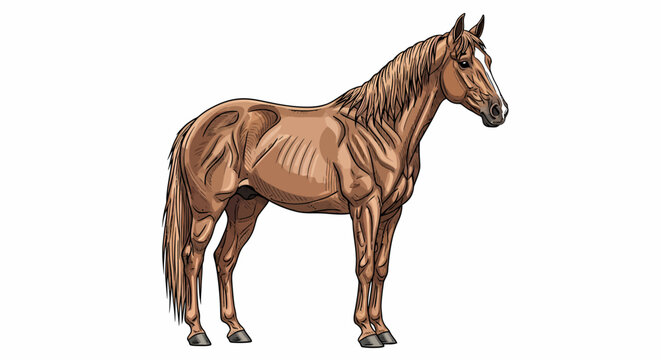 Majestic brown horse standing gracefully on a white background.