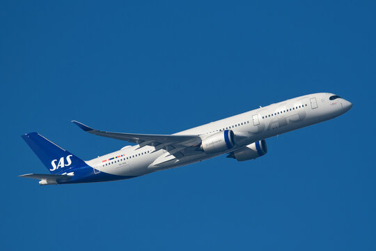 Scandinavian Airlines (SAS) Airbus A350-900 (SE-RSE) passenger plane taking off from Haneda Airport in Tokyo, Japan