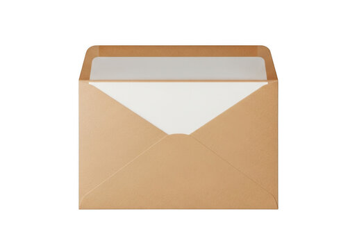 A beige envelope ready to be sealed and sent isolated on transparent background