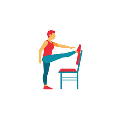 Fototapeta premium A stylized illustration of a person stretching their leg on a chair, demonstrating a fitness exercise for flexibility.