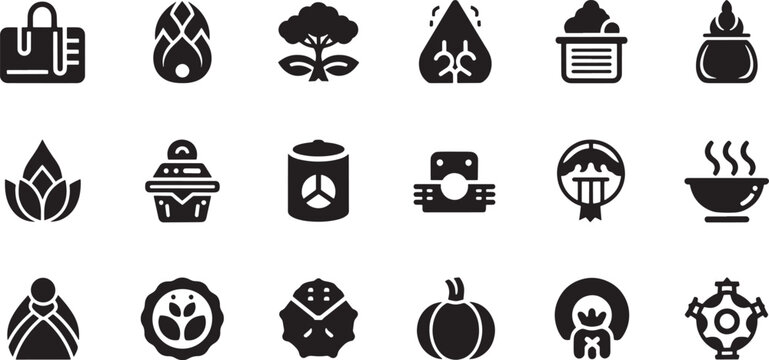 Collection of black representing plants and food symbol