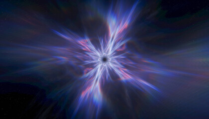 Fototapeta premium Cosmic Energy Burst Over a Black Hole Nebula With Aurora Streams — 3D Rendering Space Art