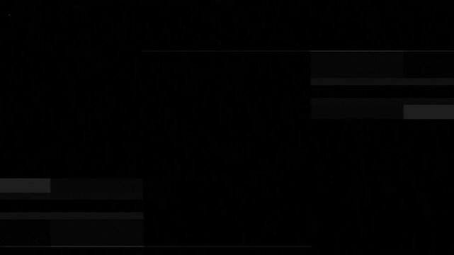 Vintage old film glitch overlay on black background with static noise and dust 4K resolution. 