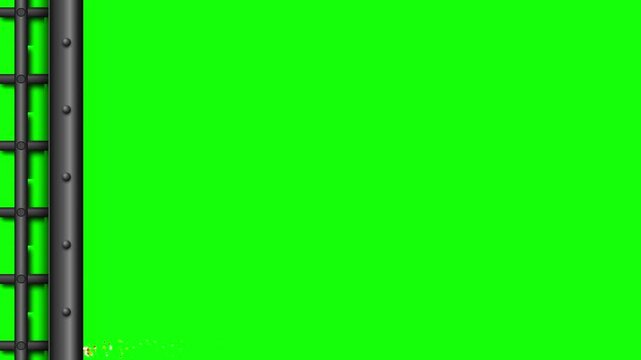 Black Metal Prison Jail Bar Gate Sliding Close Locked Cell Security Criminal Justice Punishment Heavy Iron Grid Green Screen Chroma Key