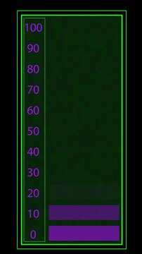 Digital gauge visualization showing increasing levels and data input animation in motion video clip