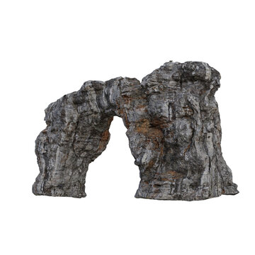 Realistic 3D Rendering Of Rocky Arch Stone Formation On White Background With Textured Surface