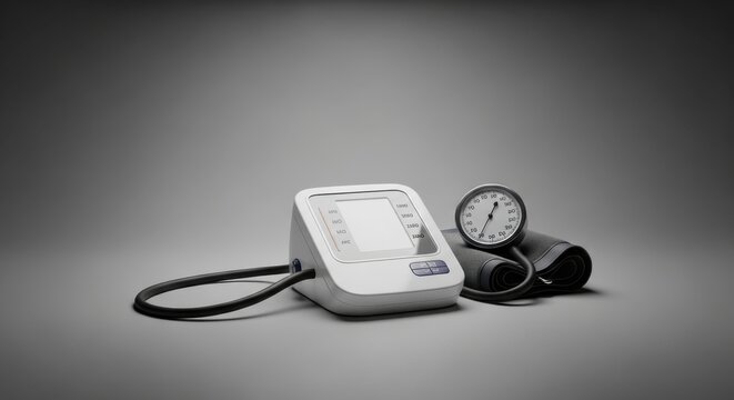 A medical professional measures blood pressure using a digital monitor and cuff on a table indoors.