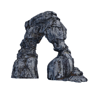 Rock Arch Stone Formation 3D Rendering of Rugged Natural Cliff Sculpture and Textured Grey Surface