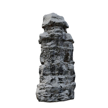 Snow Covered Rock Pillar Isolated On White Background &mdash; Winter Stone Stack 3D Rendering