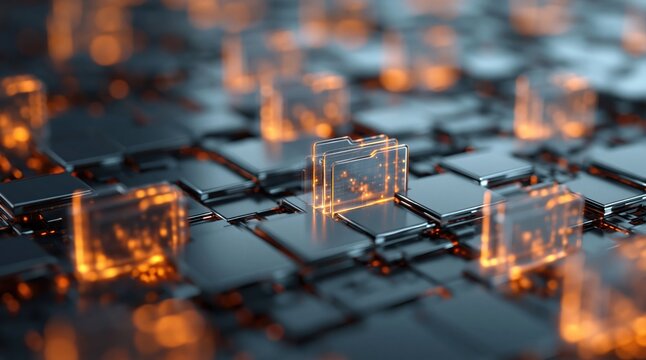 Data management and cloud storage abstract digital folders and server blocks representing data organization and information technology infrastructure cybersecurity. High quality photo