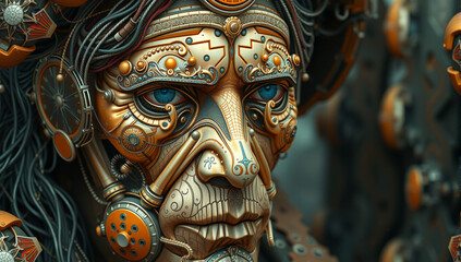 Obraz premium Steampunk Mechanical Face with Intricate Copper and Brass Details
