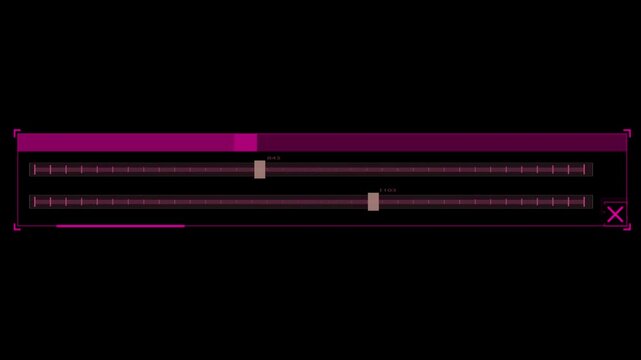 Digital interface sliders moving and adjusting values on a dark background, showcasing an abstract graphical element in dynamic motion footage.