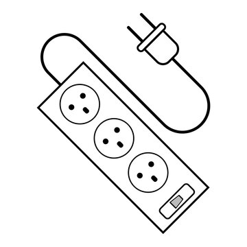 Power Strip Extension Cord Icon Minimal Line Design Electrical Socket Plug Illustration Energy Connection Concept