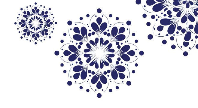 Intricate Blue and Gold Mandala Design with Floral Motifs.