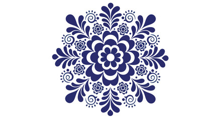 Intricate Blue Floral Mandala Design with Swirls and Petals. © art.Co