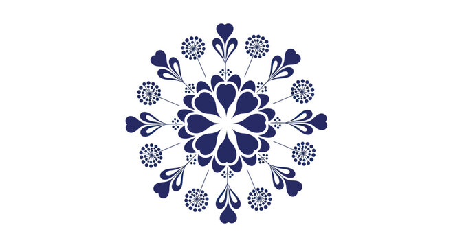 Intricate Blue Floral Mandala Design on White Background.
