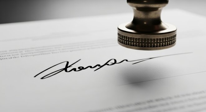 Signature Authentication Ceremony Notarization Legalities Contract Approval  Agreement Validation - Official Document Security Verification Process and Seal Impression Concepts