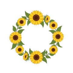 Obraz premium Decorative Wreath of Yellow Sunflowers and Green Leaves.