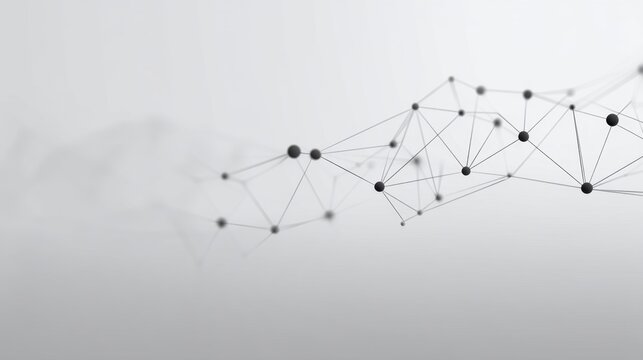 Abstract depiction of interconnected lines and nodes representing data networks, technology concepts, and digital connections on a soft gray background
