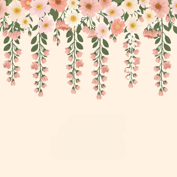 Delicate Pink and White Flowers with Green Leaves.