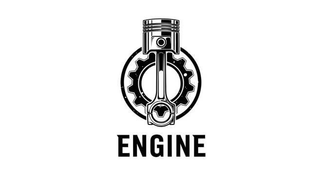 Internal Combustion Engine Piston and Connecting Rod with Gear - Graphic Icon