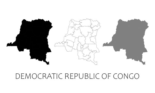 Democratic Republic of Congo map in high quality (black, white, grey)