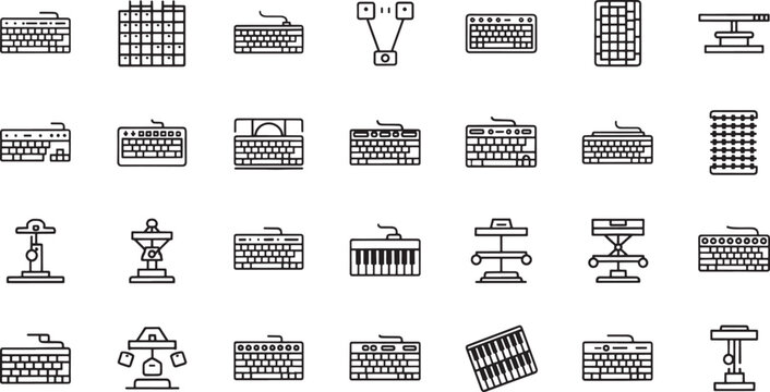 Collection of black outline representing various keyboards and input devices computer technology