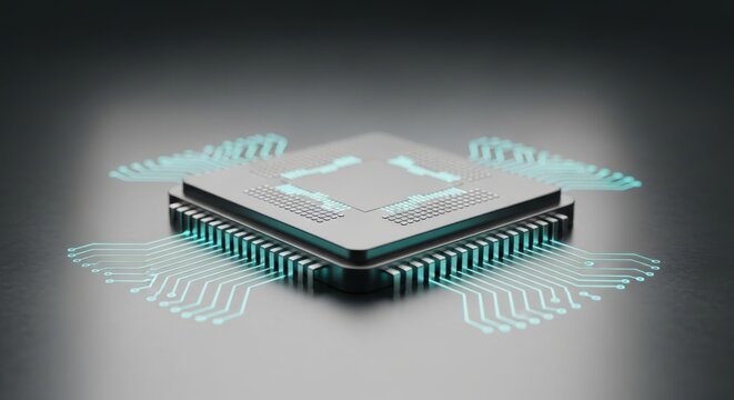 Central Processing Unit Tech Circuit Board Design Rendering Computer Chip Component Concept for Data Processing Technological Innovation and Future Computing Solutions