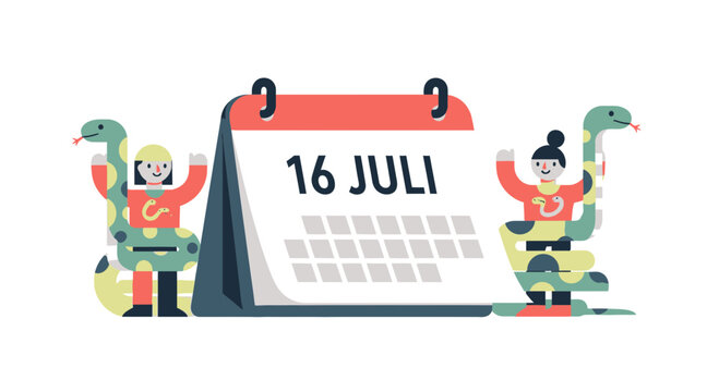 Calendar with Snakes and People - July 16th - Flat Design