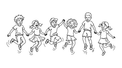 Fototapeta premium Children holding hands and jumping together.
