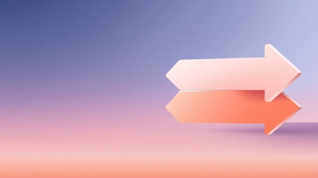 Abstract design featuring two colorful arrows pointing in opposite directions against a gradient purple and pink background, representing choices and decisions