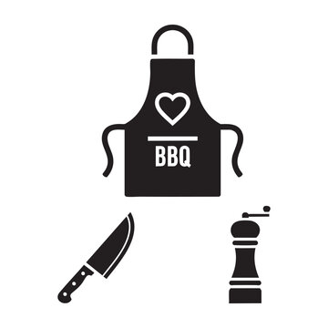 Chef dad icons with BBQ apron and chef knife set