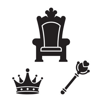 King dad icons with royal throne crown and scepter set
