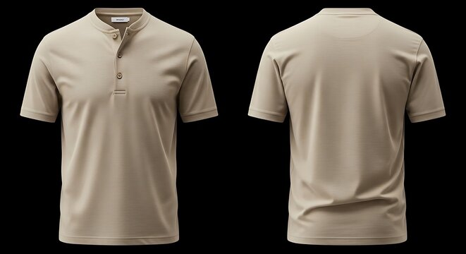 Mockup of a beige color Men short sleeve Henley Shirt