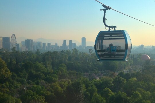 Cablebus Gondola Above Chapultepec Park and Skyline (Mexico City, CDMX, Mexico - April 26, 2026)